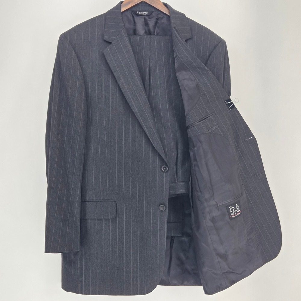 Jos. A. Bank Signature Collection 46L 40x32 Charcoal Pinstripe Suit Wool Mens